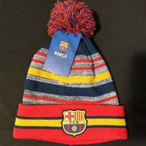 NWT FC Barcelona Soccer Football Knit Pom Beanie Team
